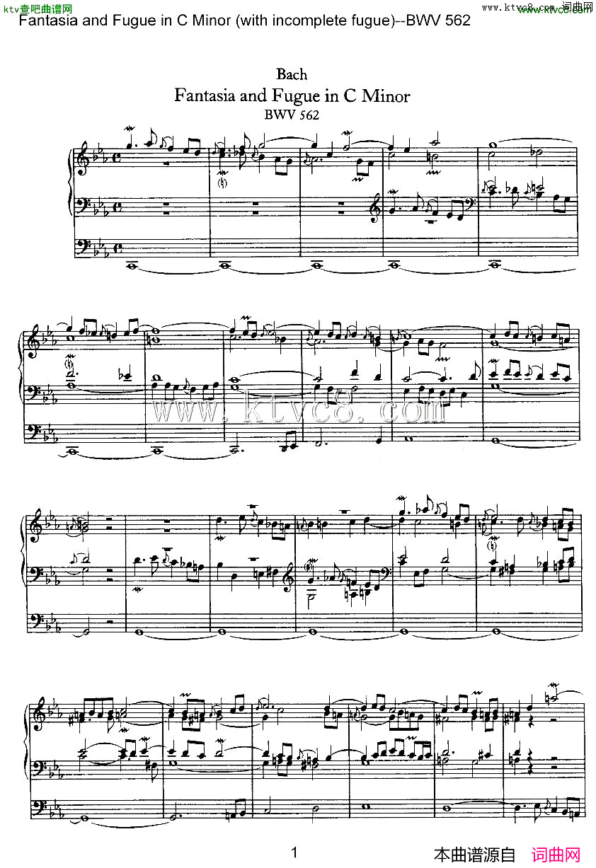 FantasiaandFugueinCMinorwithincompletefugue--BWV562ܷ