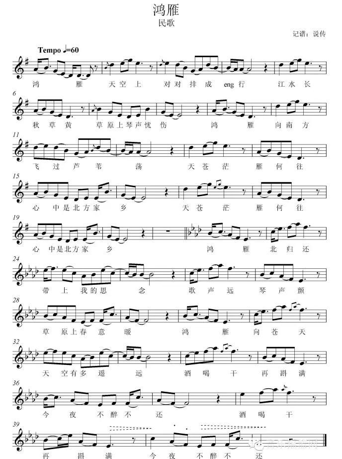 鸿雁的歌词歌谱