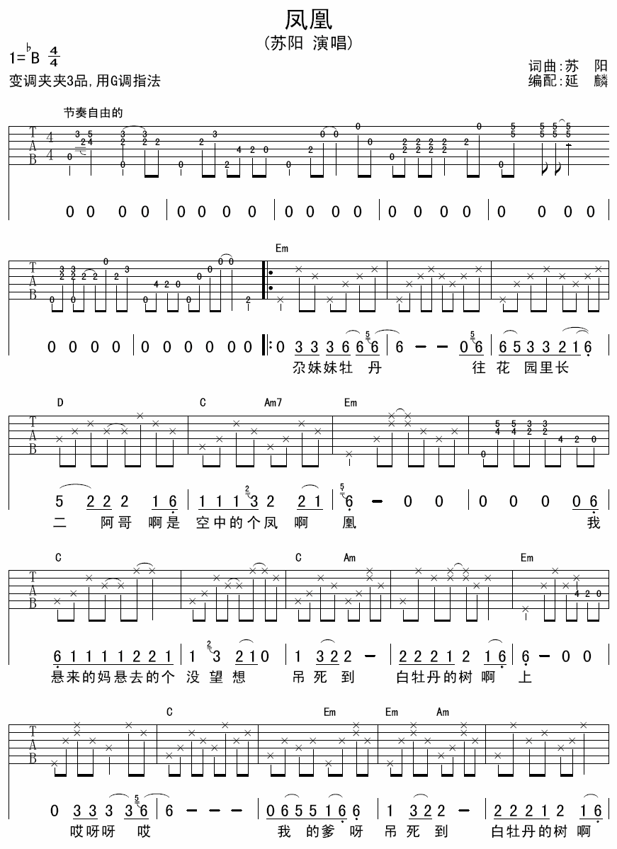 凤凰吉他谱 苏阳