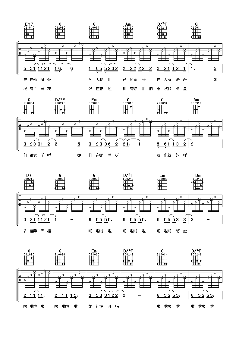 那些花儿吉他谱 朴树 G调