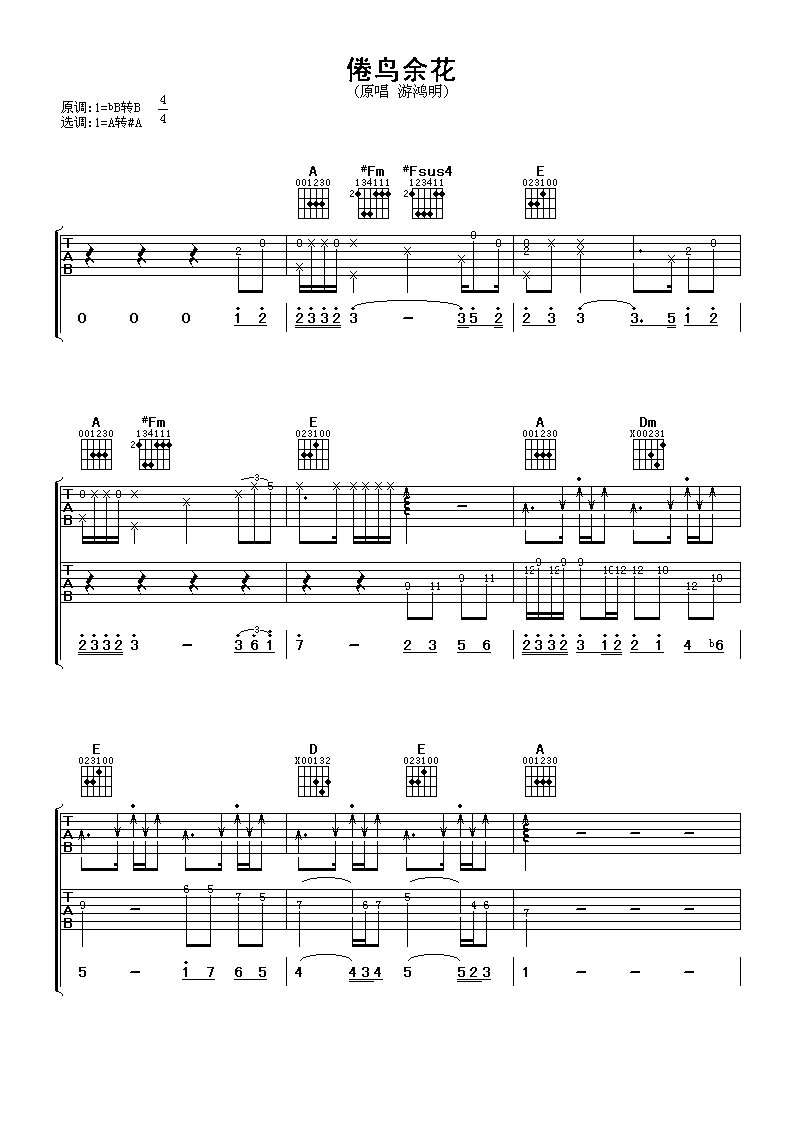 倦鸟余花吉他谱 游鸿明