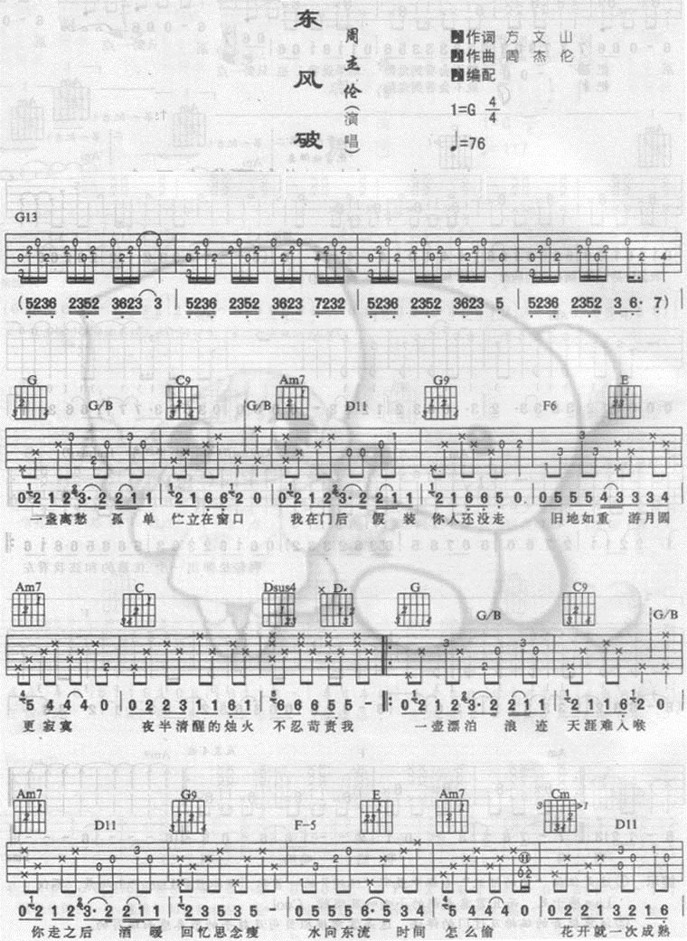 周杰伦东风破吉他谱