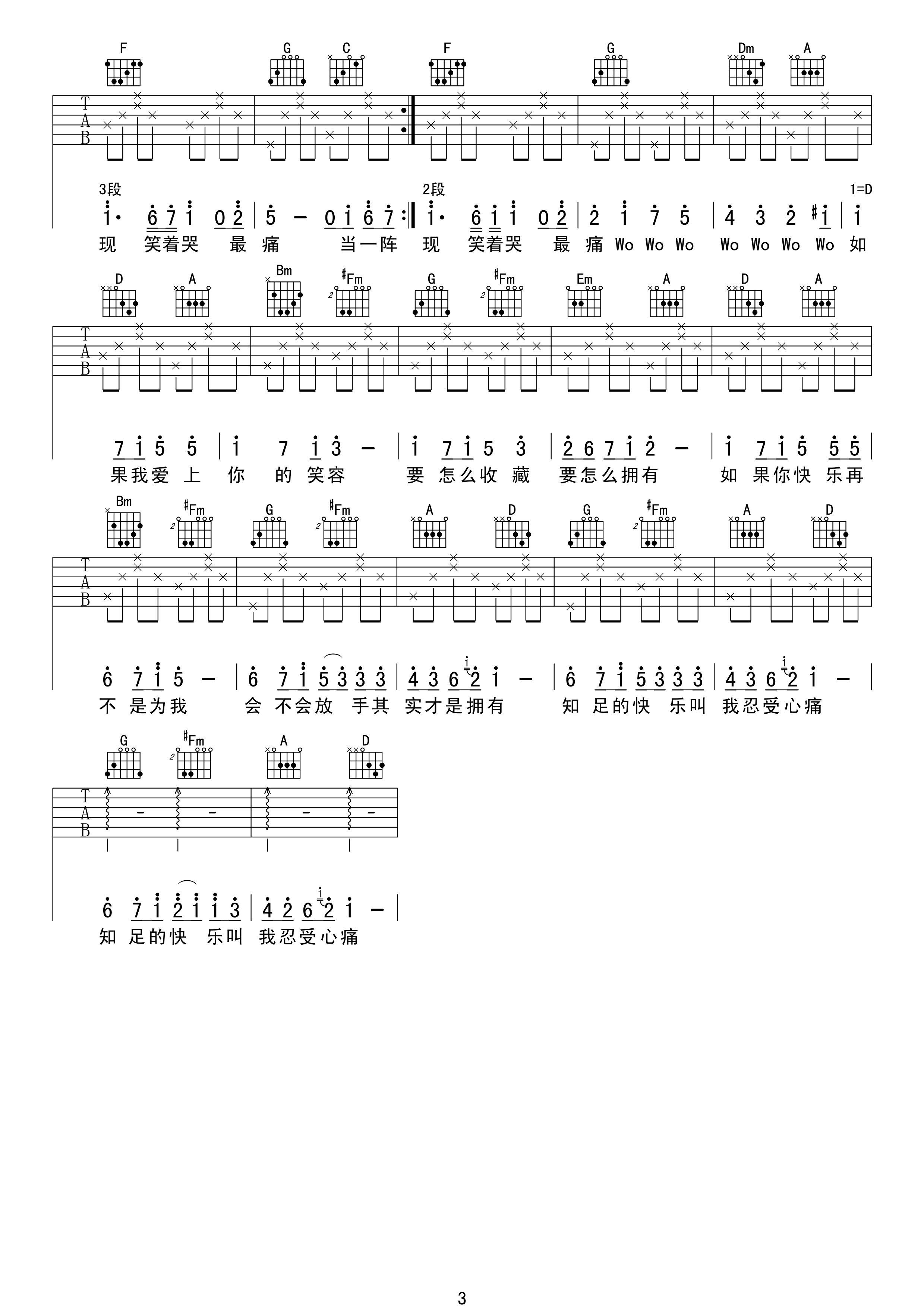 五月天知足吉他谱C调