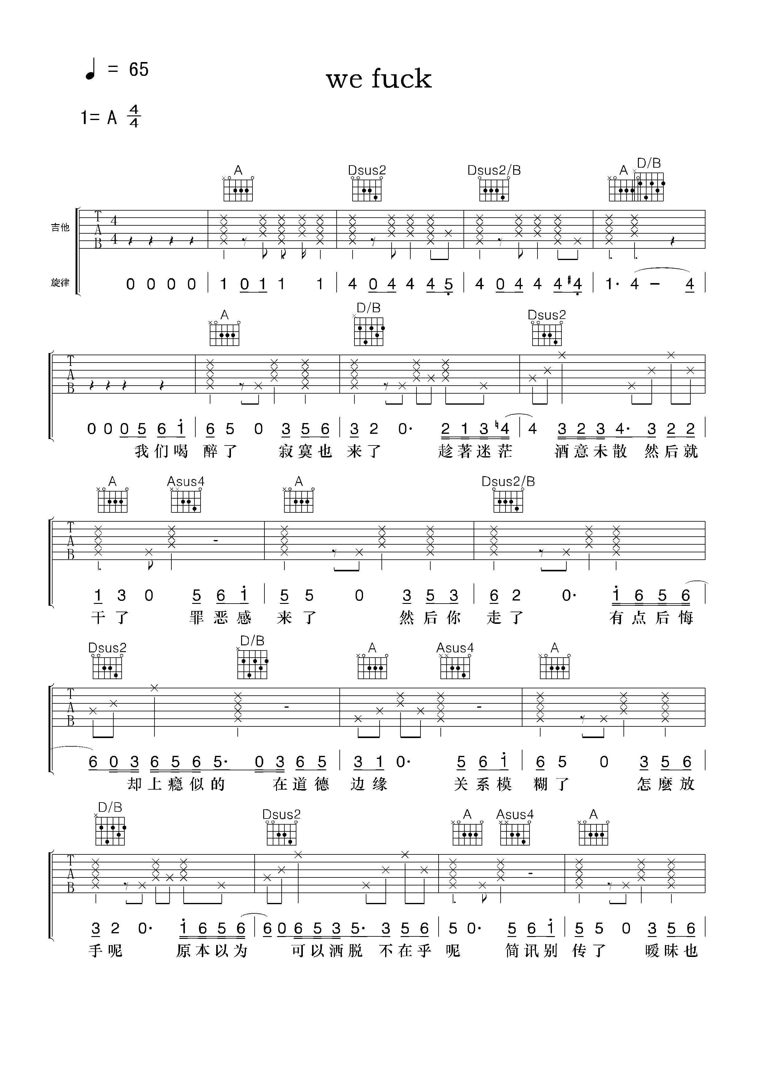 张震岳We Fuck吉他谱