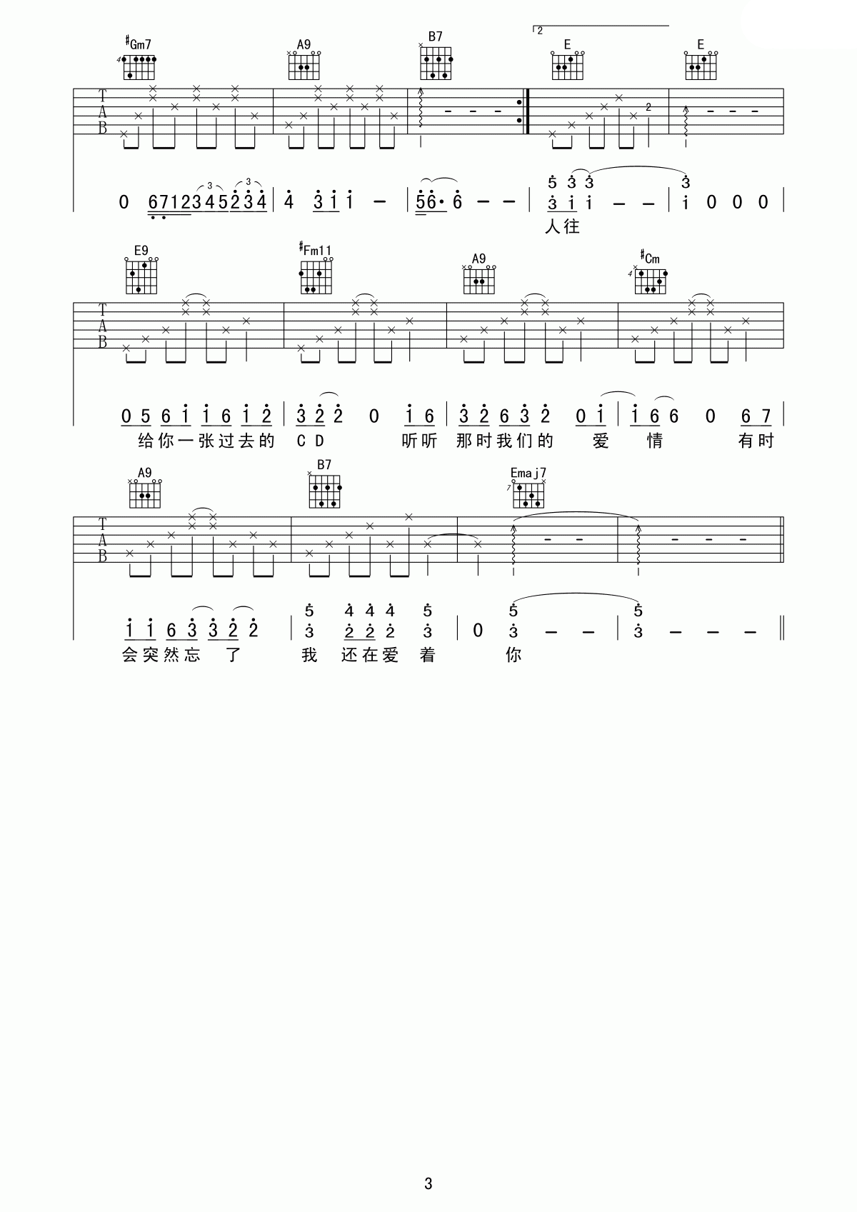 王菲陈奕迅因为爱情吉他谱