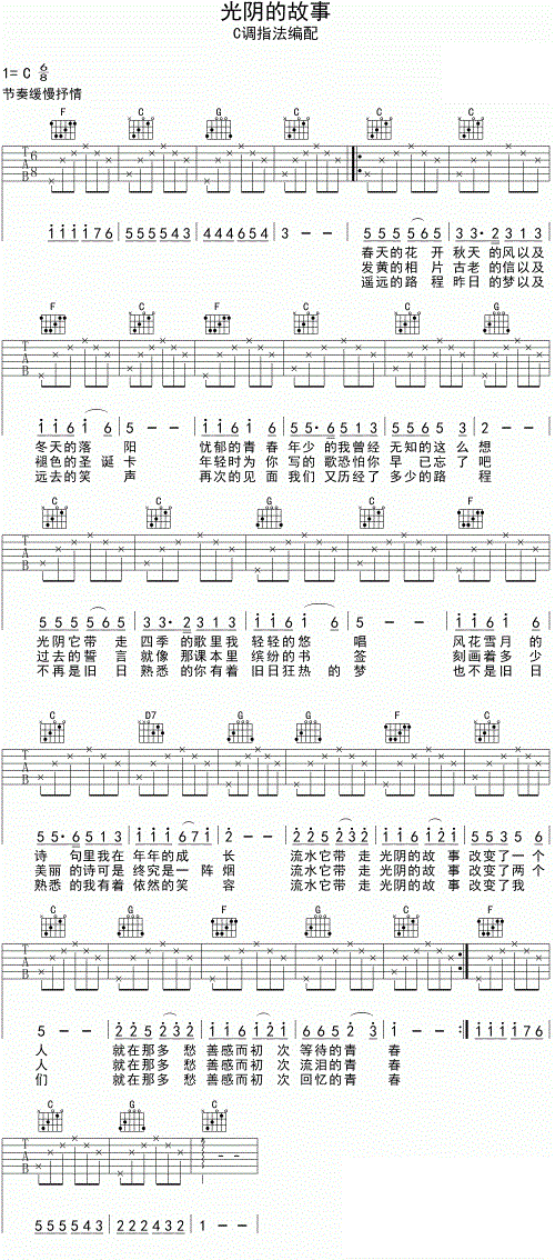 罗大佑光阴的故事吉他谱 C调