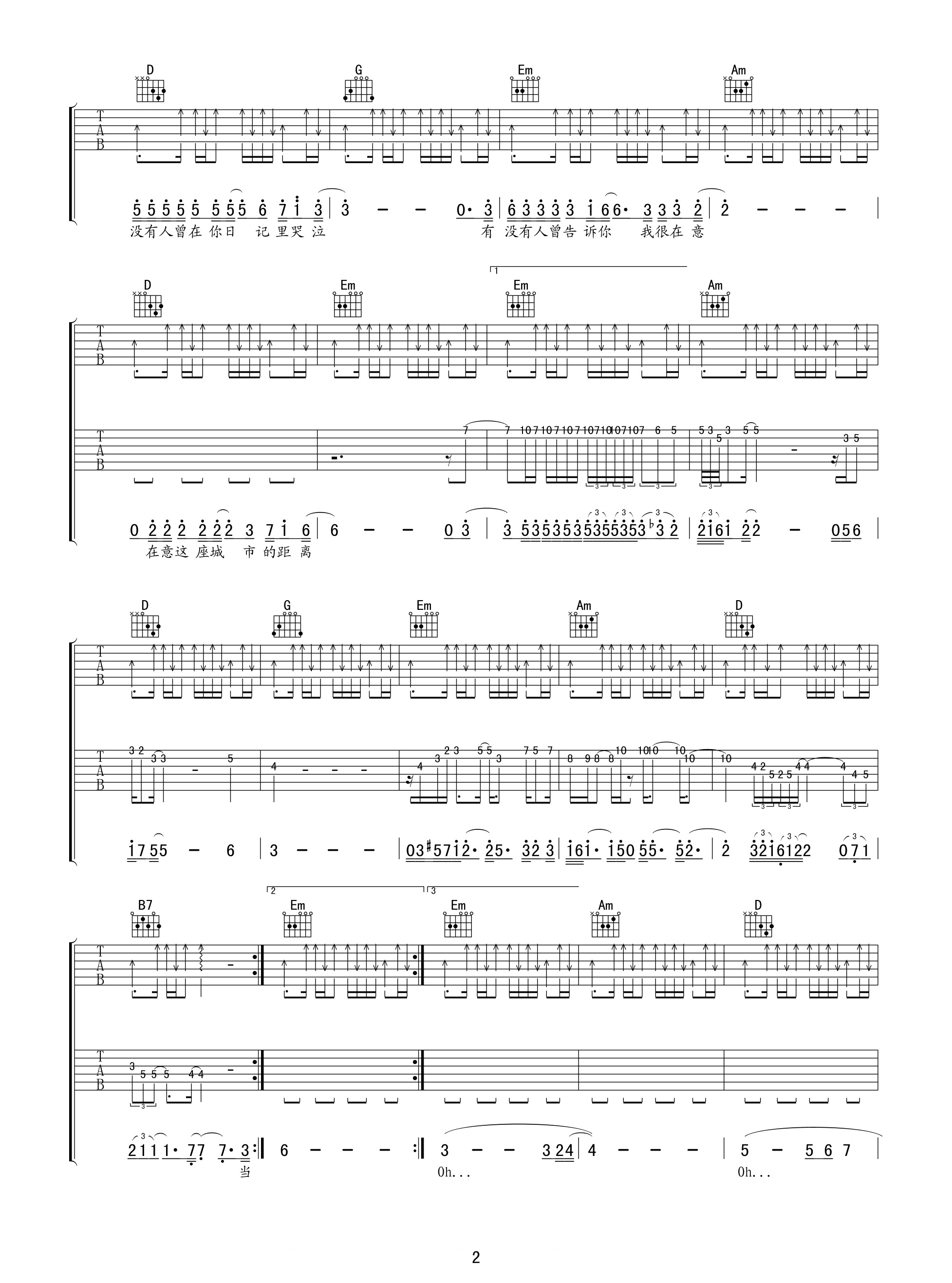 陈楚生有没有人告诉你吉他谱 G调