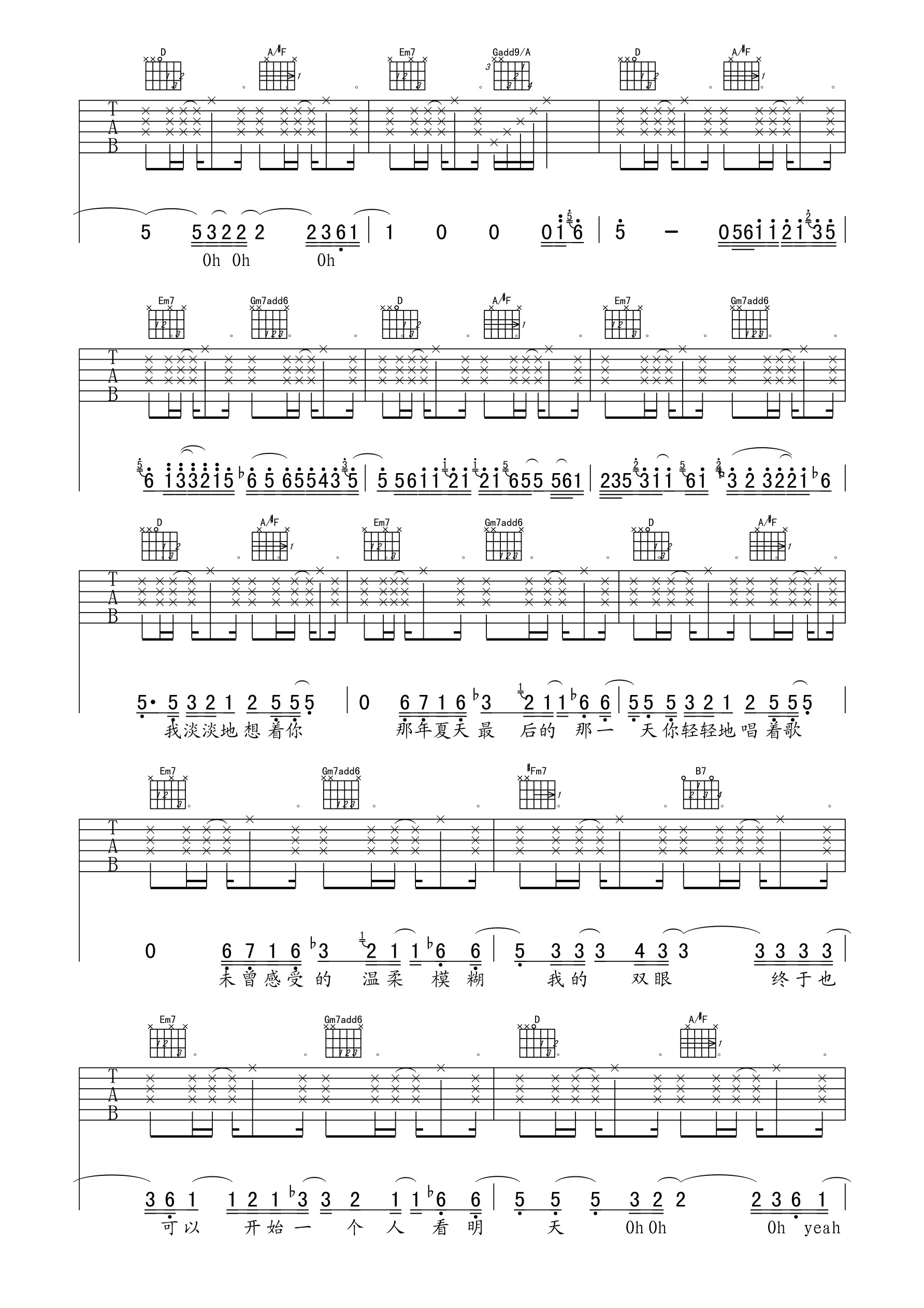 孙燕姿一样的夏天吉他谱