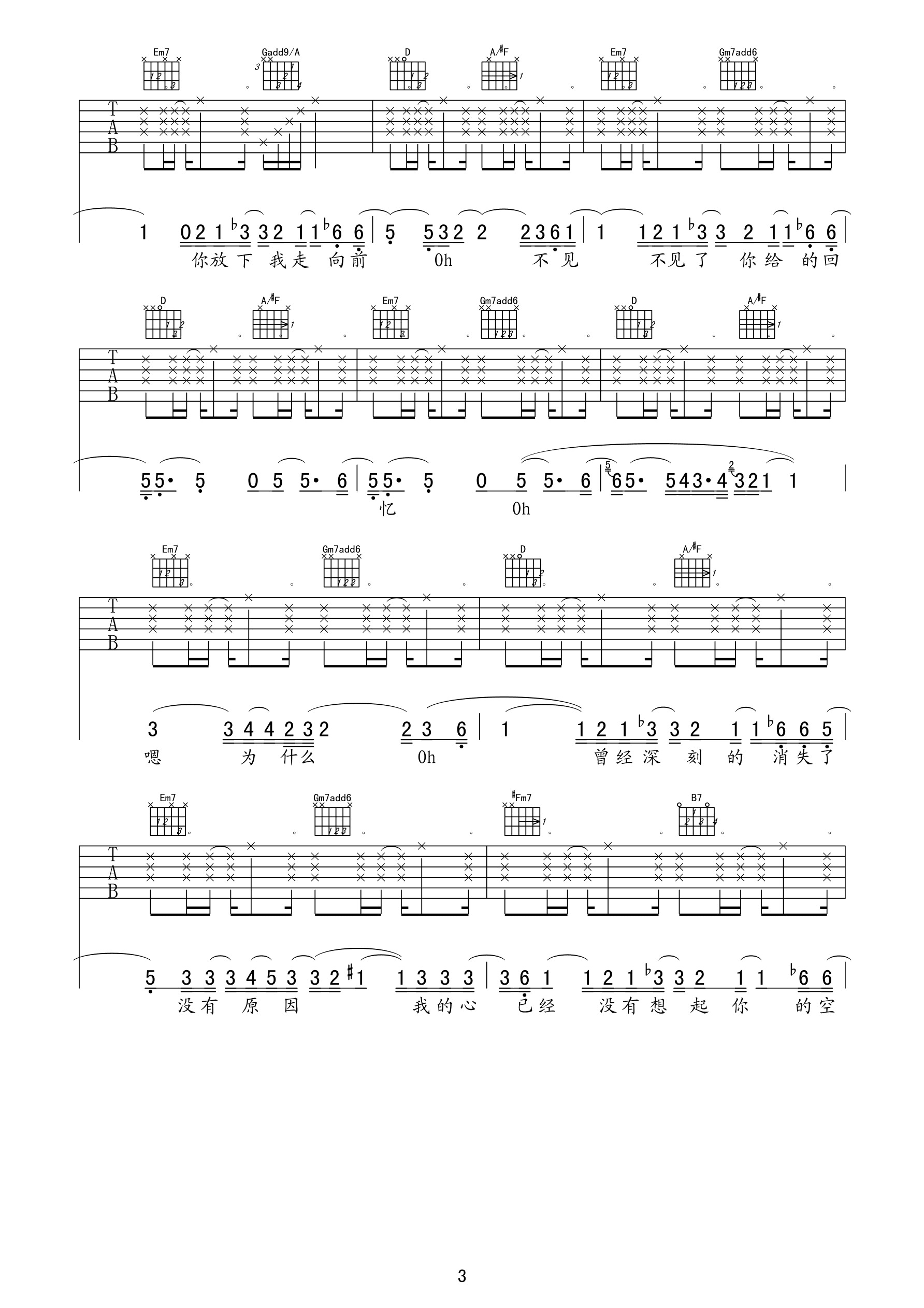孙燕姿一样的夏天吉他谱