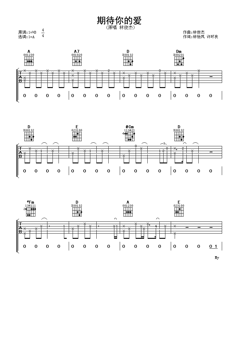 林俊杰期待你的爱吉他谱