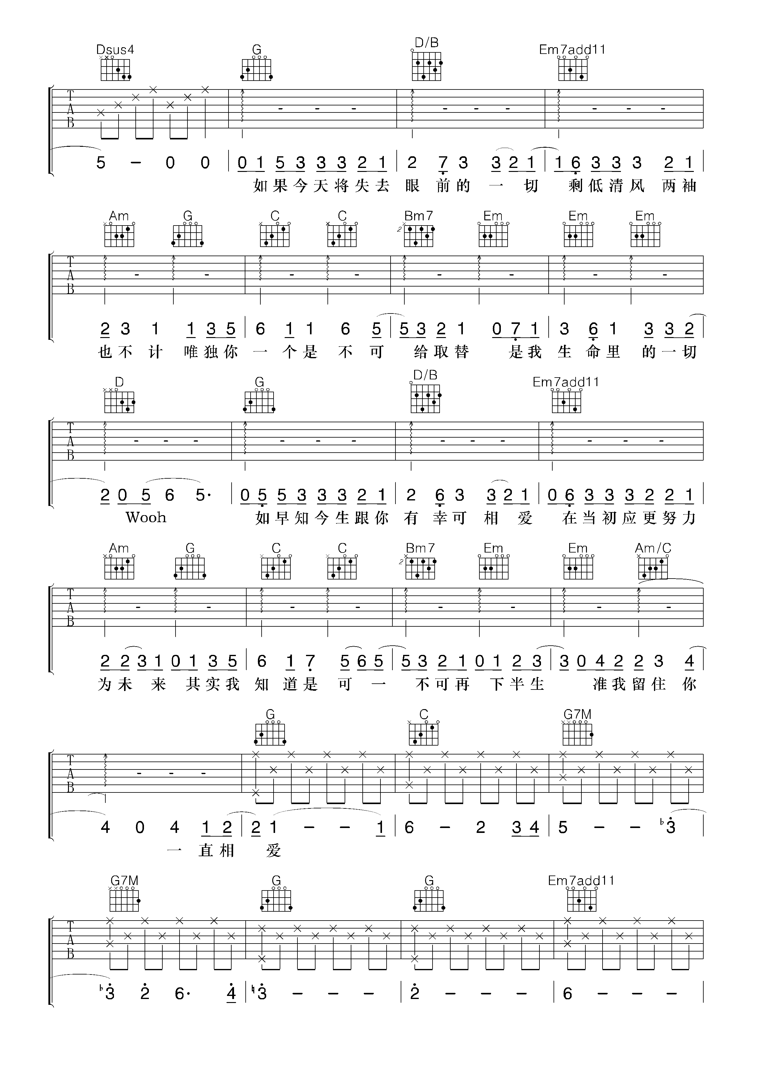 许志安唯独你是不可取替吉他谱