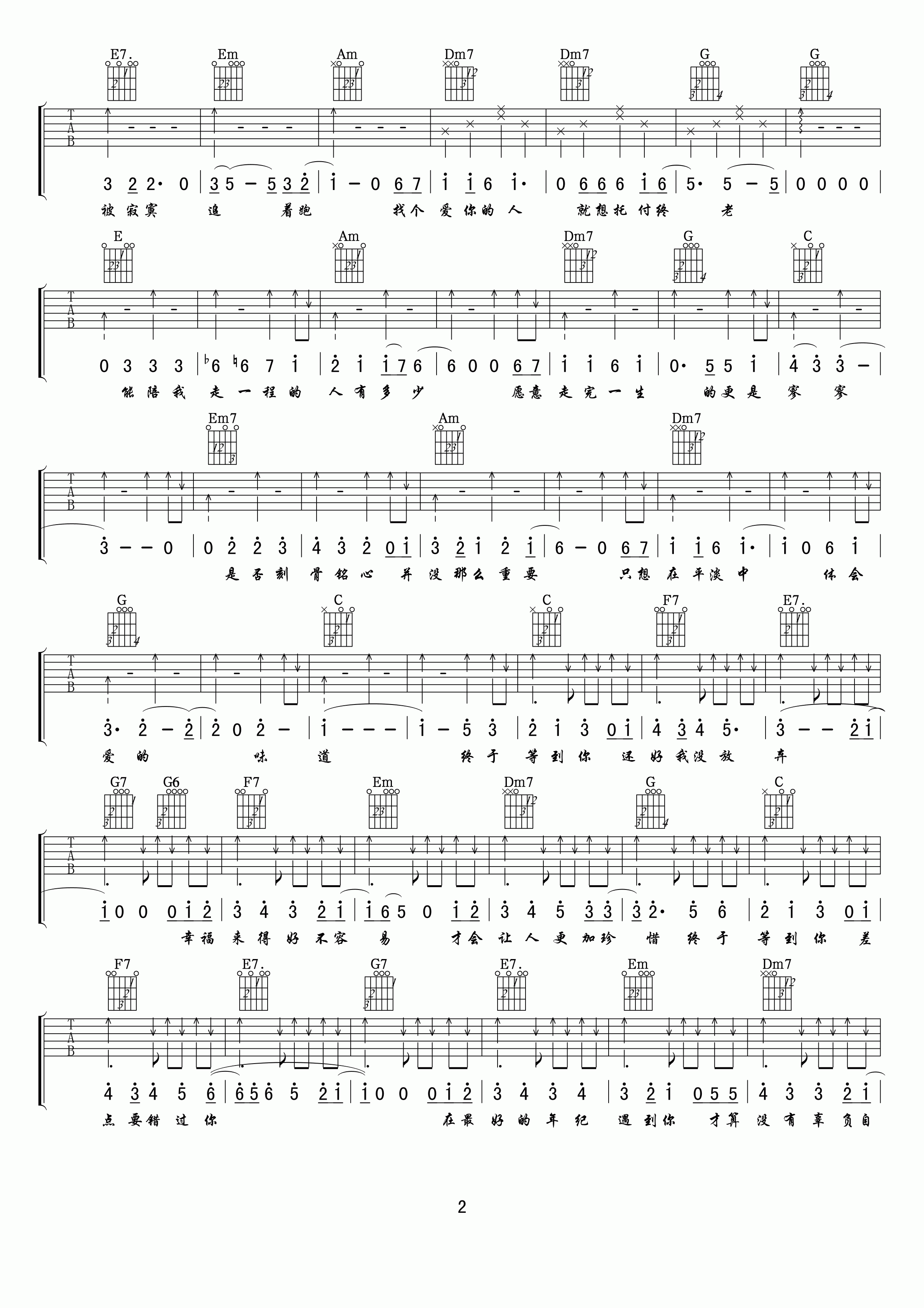 张靓颖终于等到你吉他谱 E调