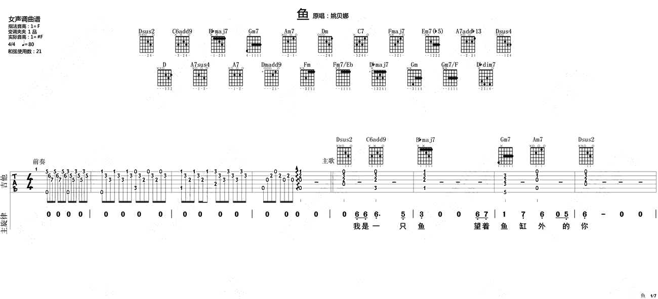 姚贝娜鱼吉他谱