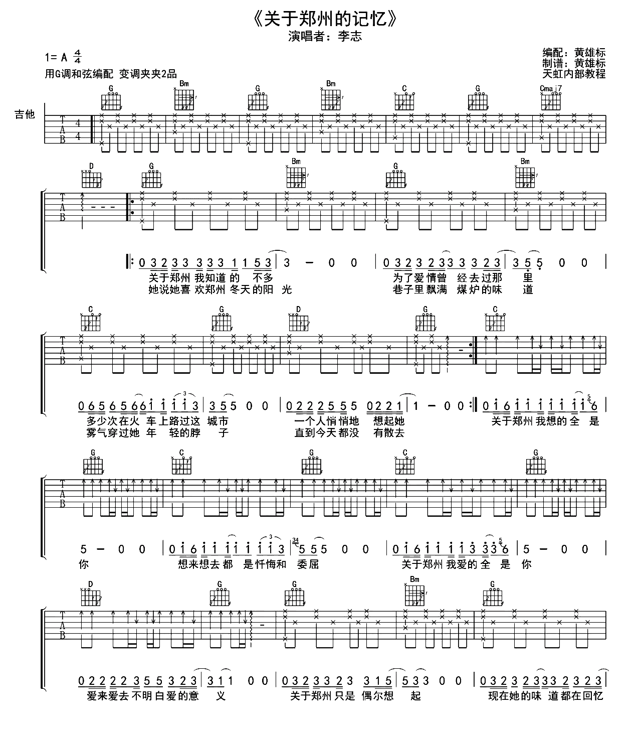 关于郑州的记忆吉他谱