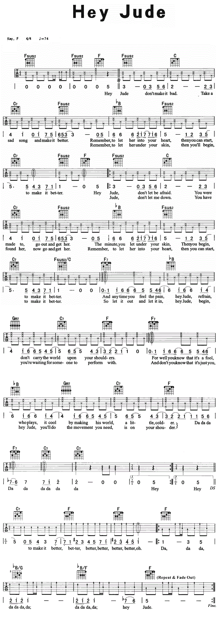 hey jude吉他谱
