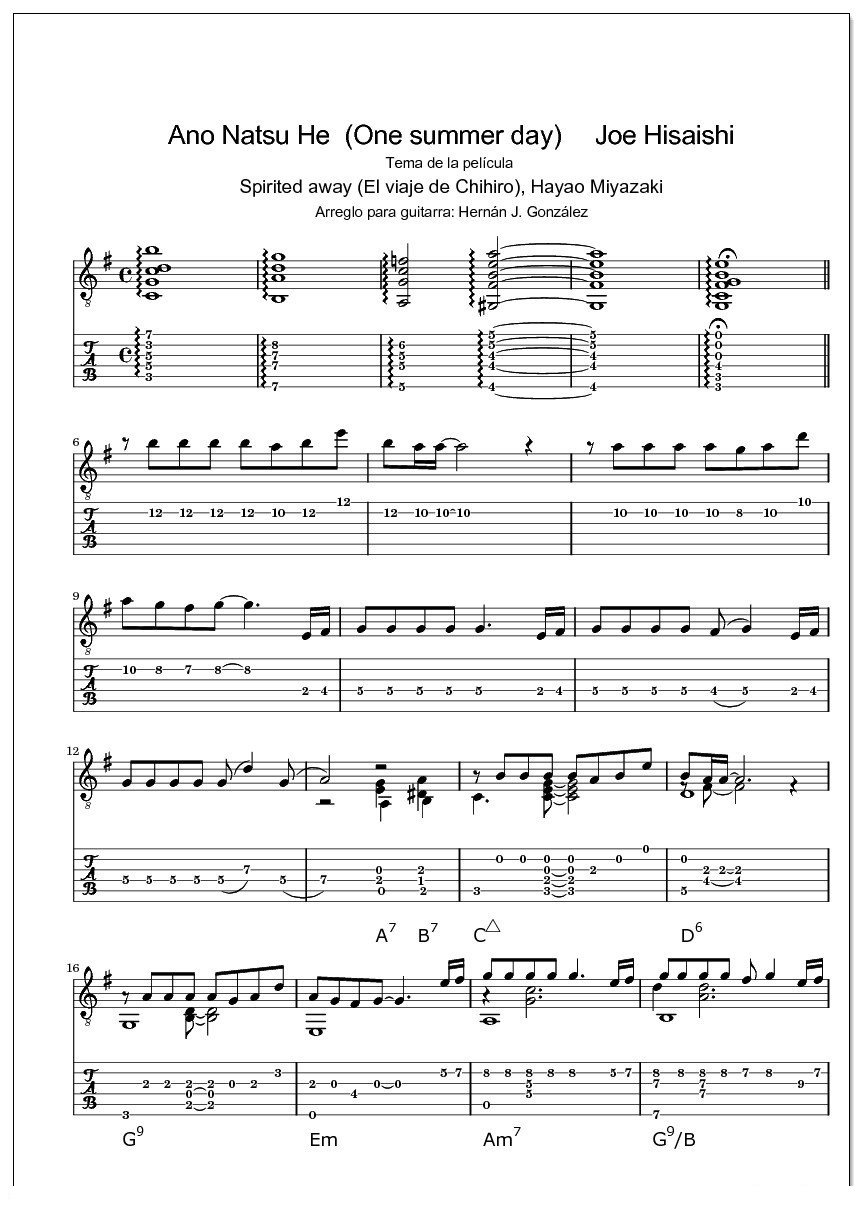 one summer's day吉他谱 久石让