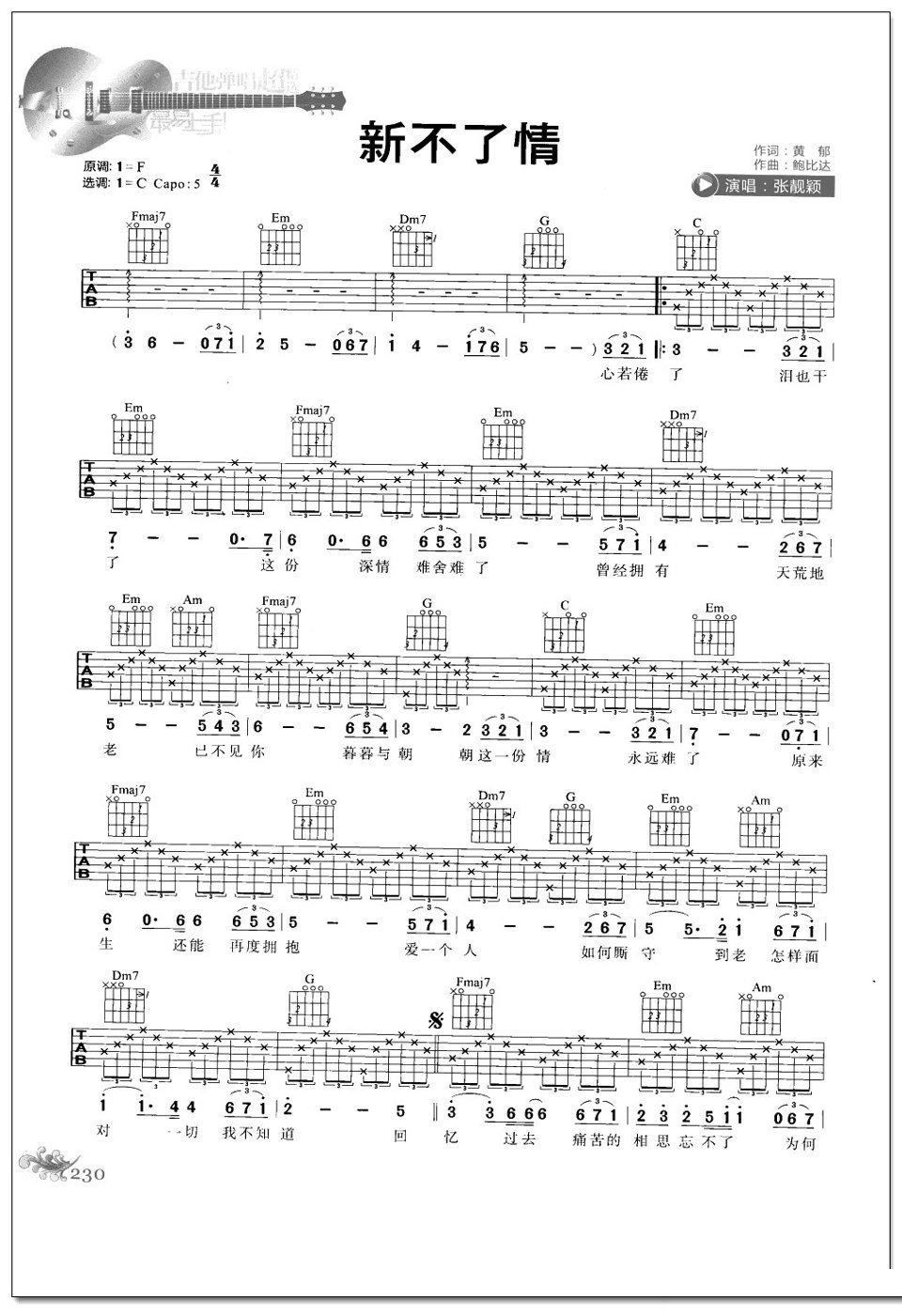 新不了情吉他谱 张靓颖