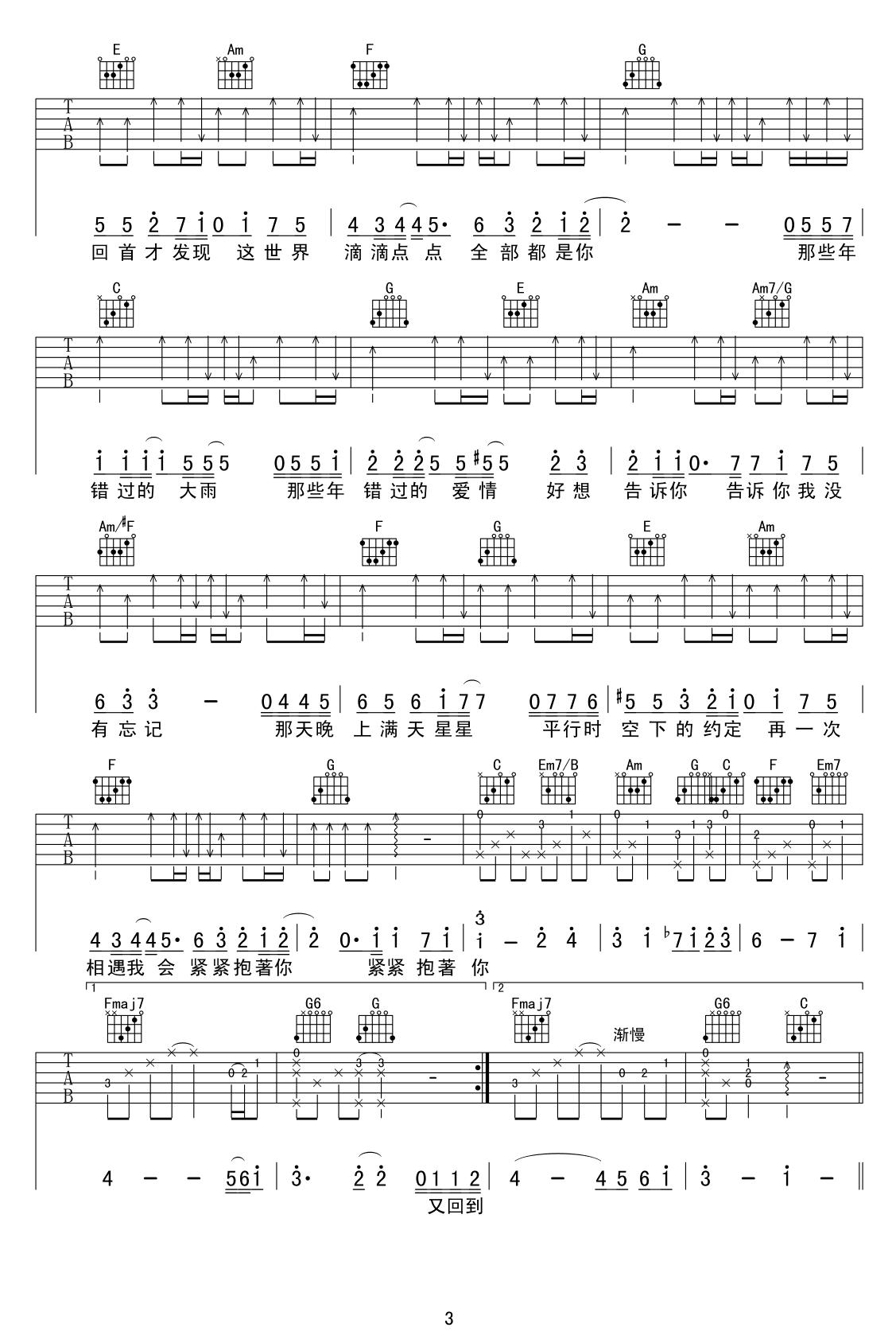 那些年吉他谱 胡夏 C调