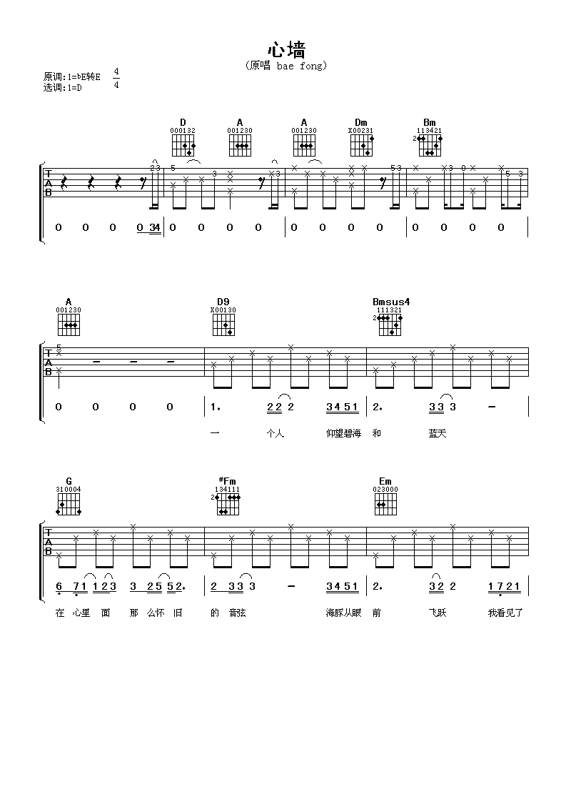 心墙吉他谱 林俊杰
