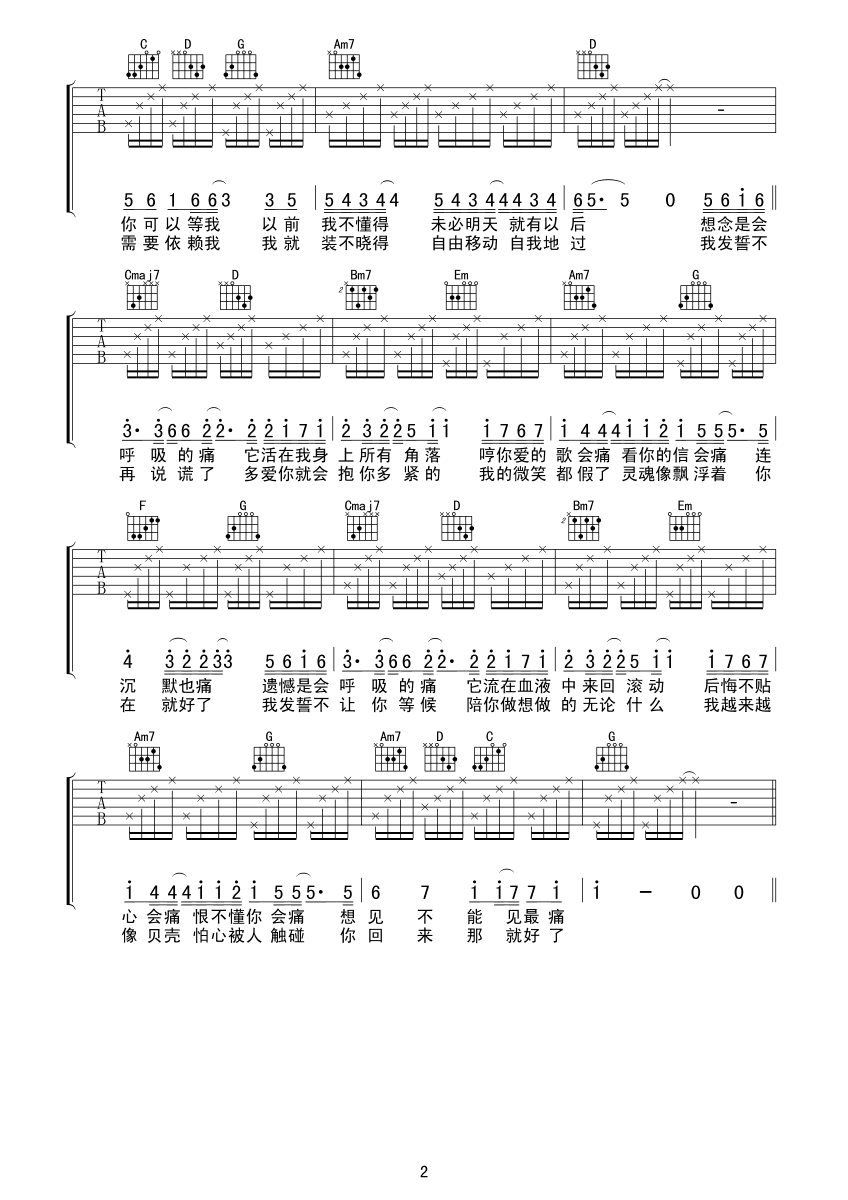会呼吸的痛吉他谱 梁静茹 G调