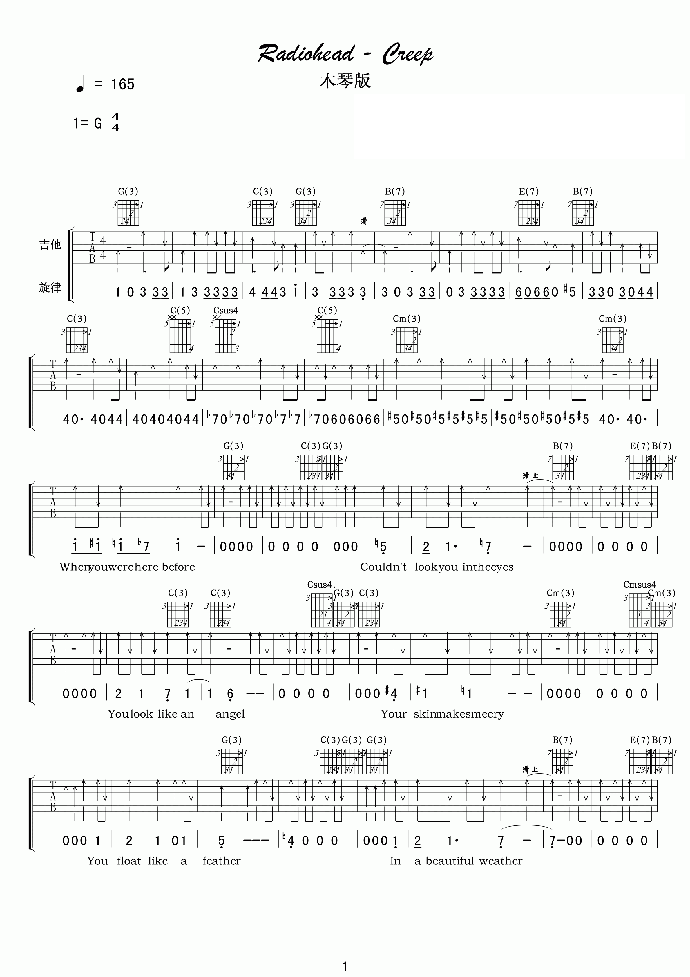 Radiohead Creep吉他谱