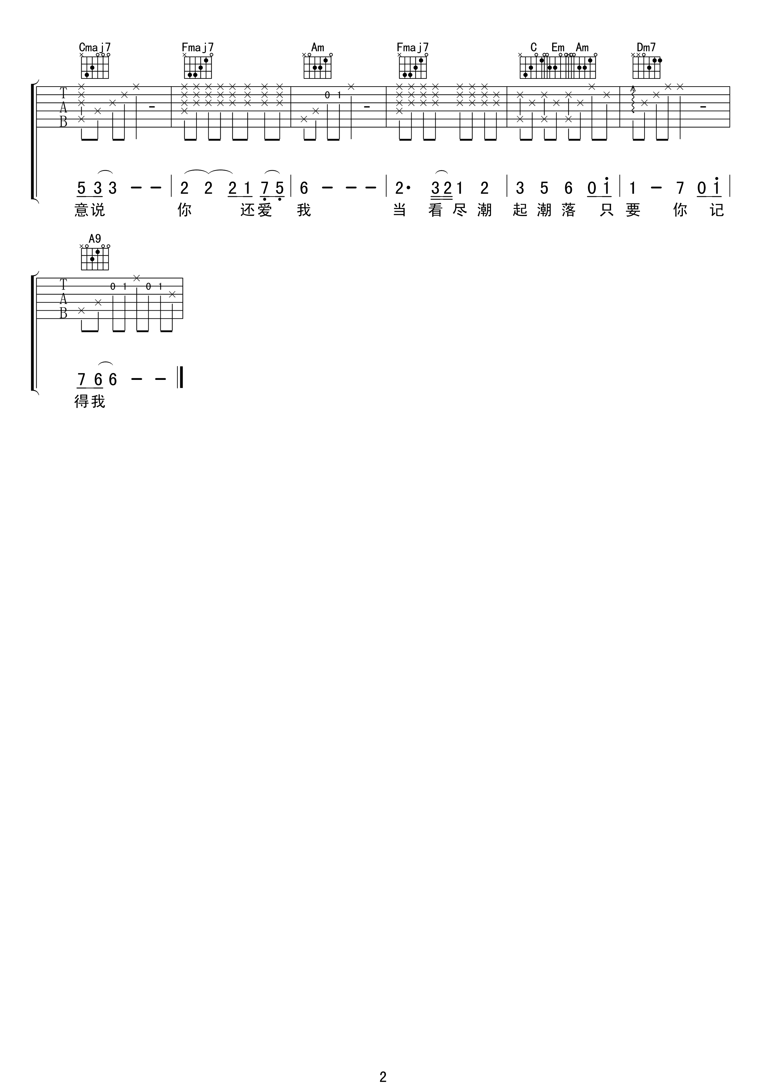 莫文蔚盛夏的果实吉他谱 C调