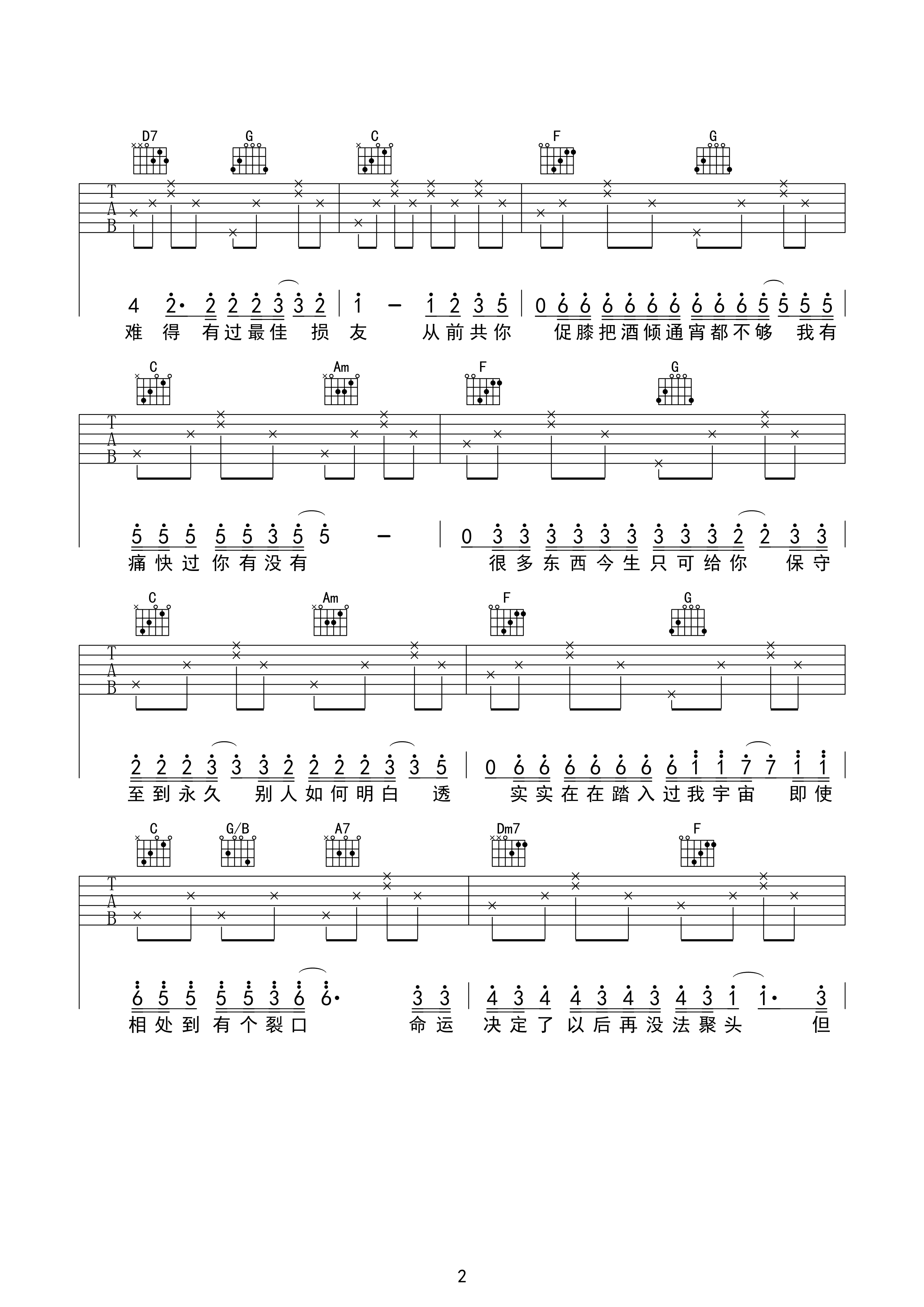 陈奕迅最佳损友吉他谱C调_最佳损友歌词歌谱