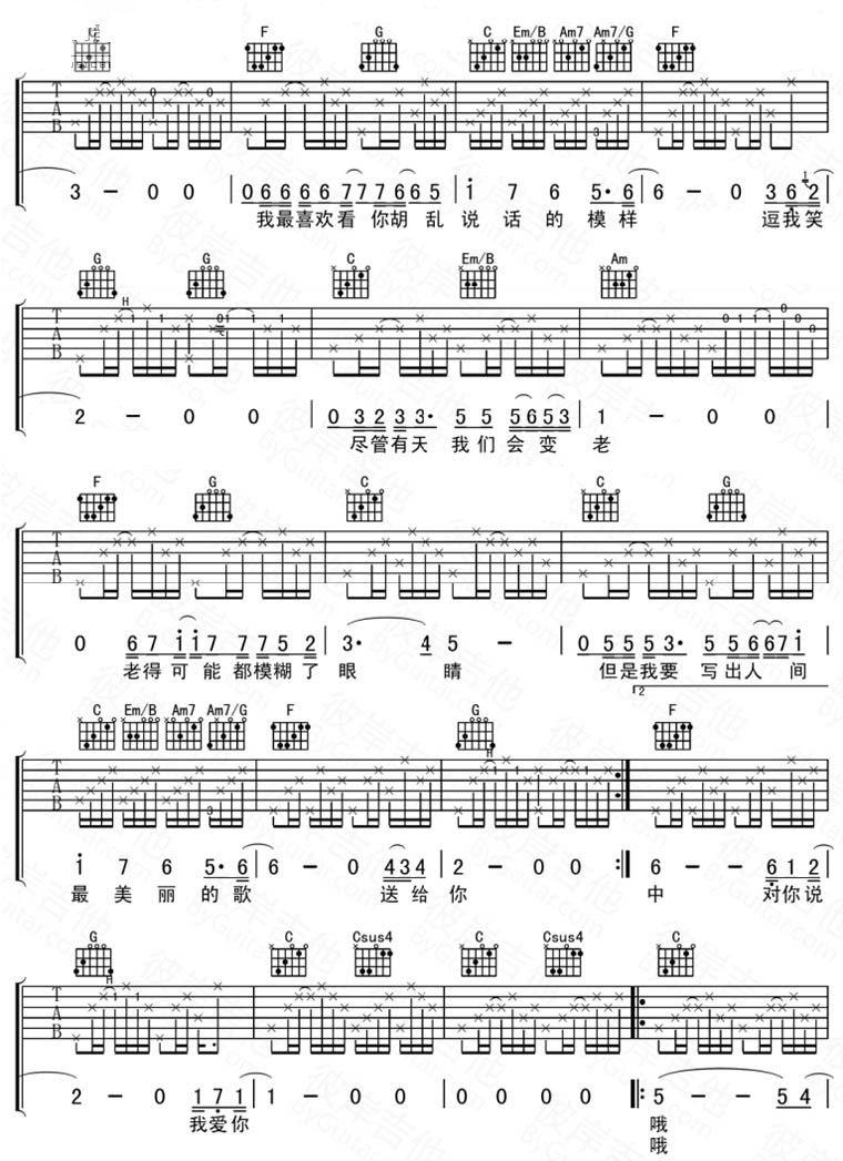 陈升不再让你孤单吉他谱 C调