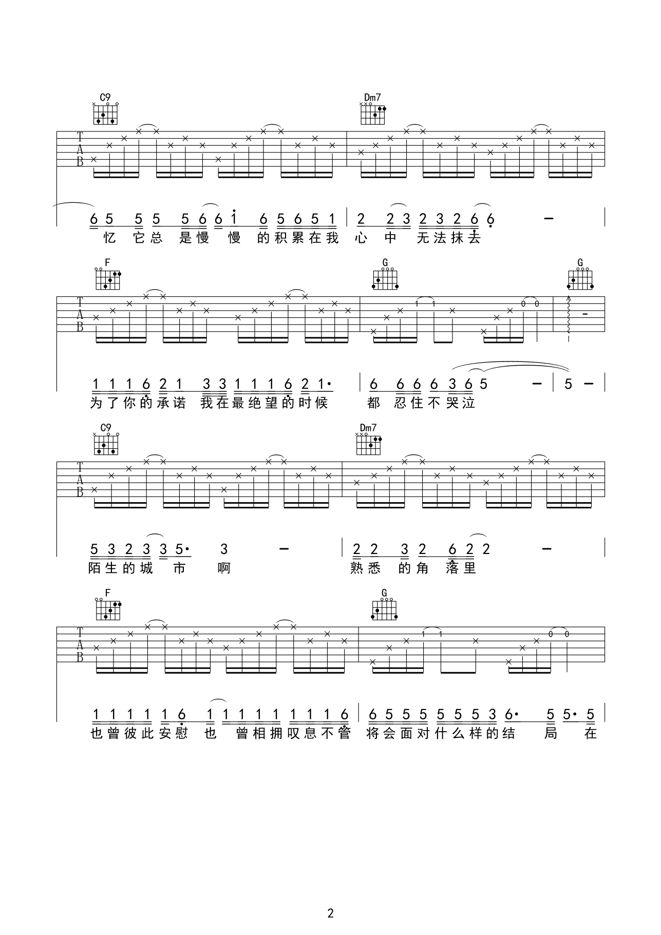 金智娟漂洋过海来看你吉他谱C调_漂洋过海来看你歌词歌谱
