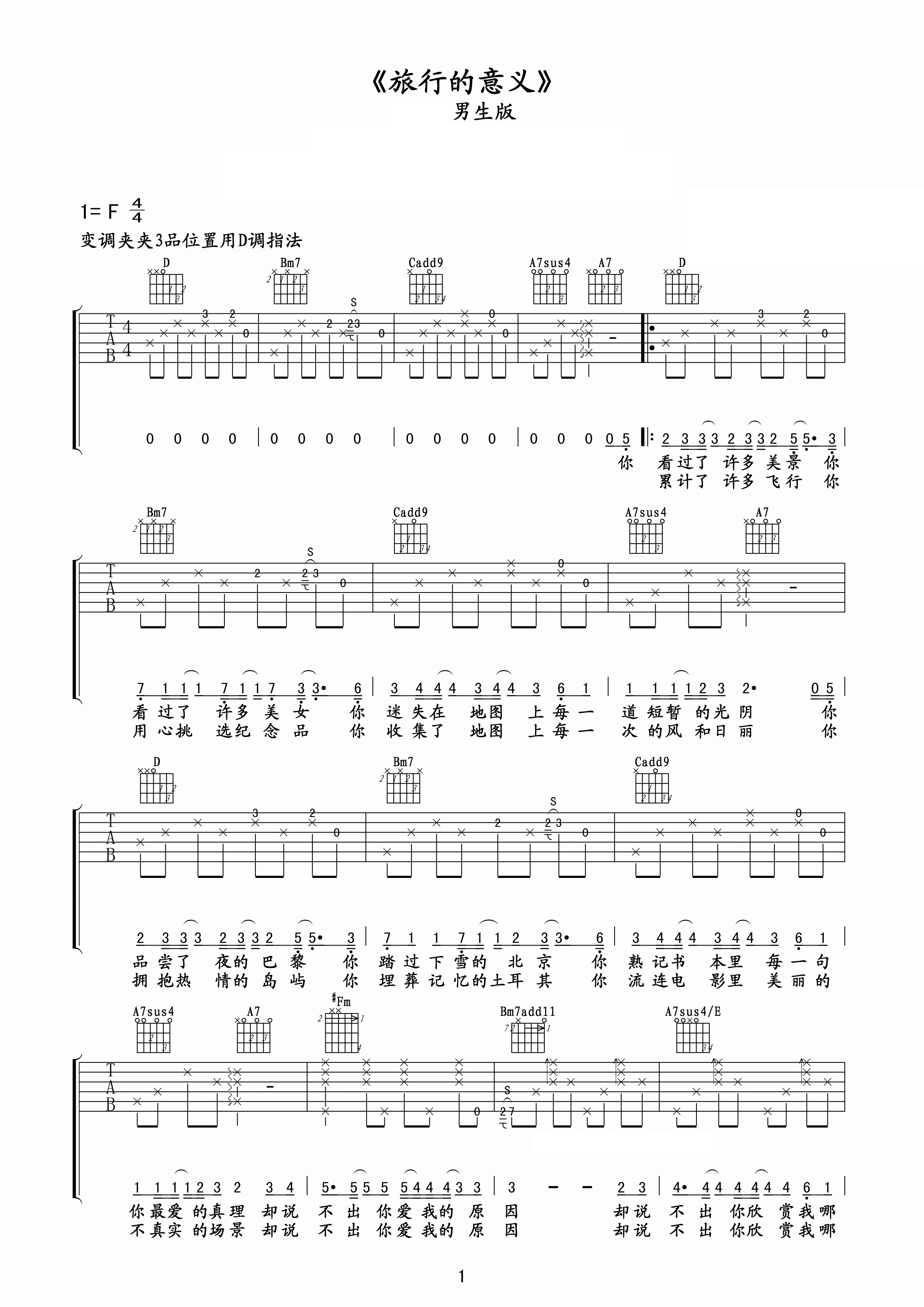 陈绮贞旅行的意义吉他谱男生版