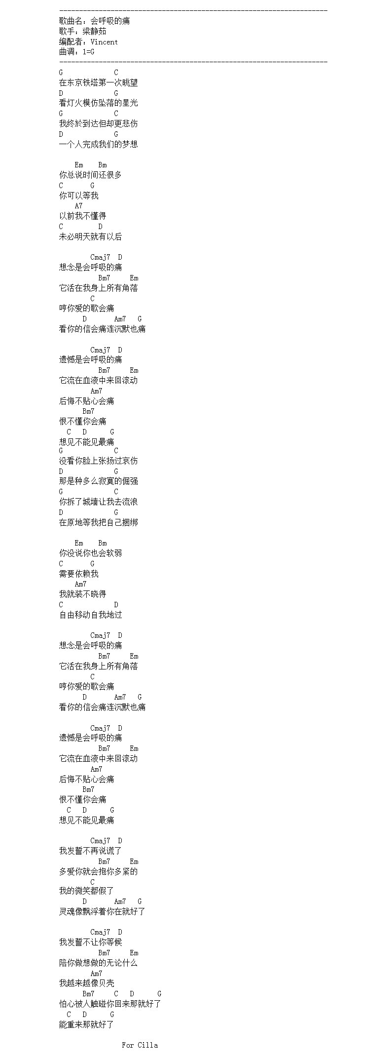 梁静茹会呼吸的痛吉他谱