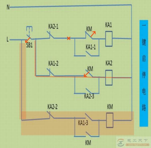 接触器控制的一键启停电路的工作原理